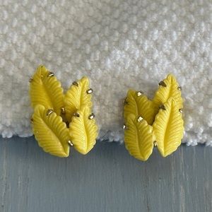 Darling Vintage Clip On Earrings Banana Yellow Leaf Clusters